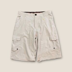 Vintage Y2K No Fear Cargo Shorts Gray Off White Micro Stripe 32